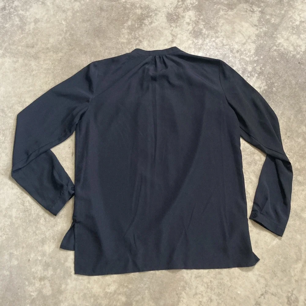Michael Kors Blouse Womens 6 Navy Blue Tie Neck Long Sleeve Career Work Top